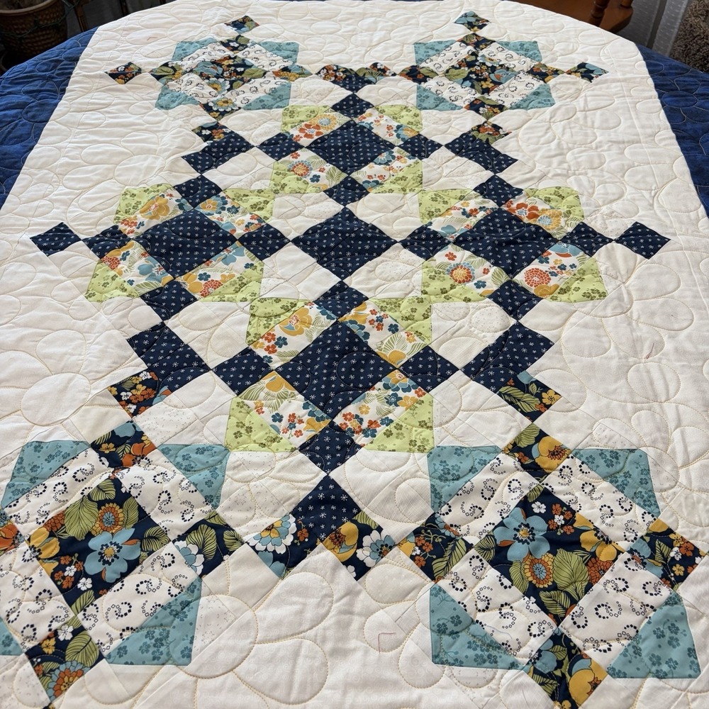 Handmade Patchwork Floral Quilt 48x64 Cottagecore Farmhouse